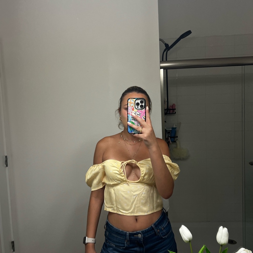 Kittenish Yellow Off-Shoulder Crop Top